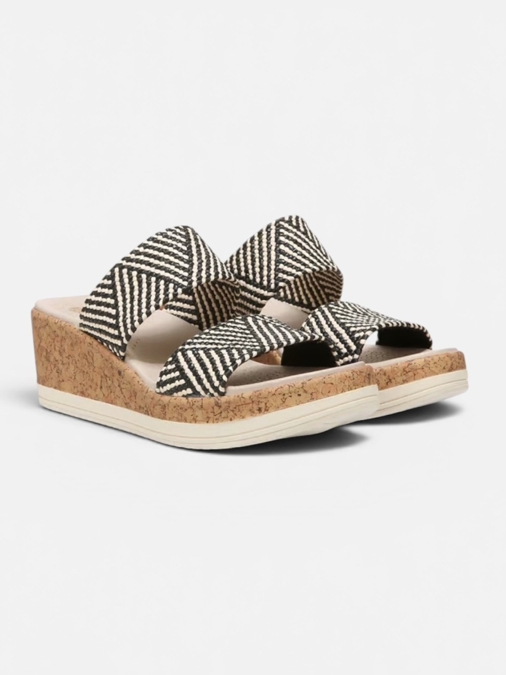 BZEES LifeStride Resort Wedge Sandal BLACK/MULTI RAFFIA FABRIC Women’s Size 7.5
